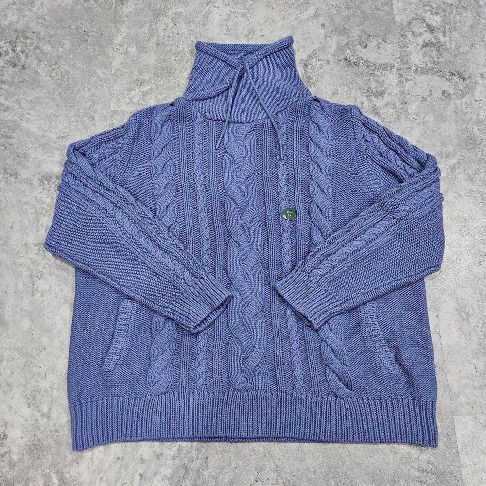 LL Bean Women's Double L Mixed Cable Sweater Funnel neck ‎ Size 3X Blue